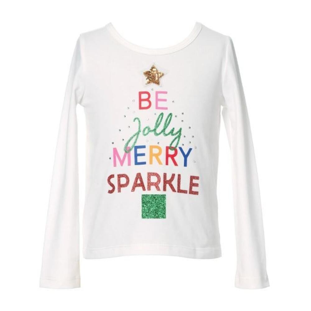 Truly Me Girls Be Jolly Merry Sparkle Holiday Long Sleeve Top White Size 4 $29‎